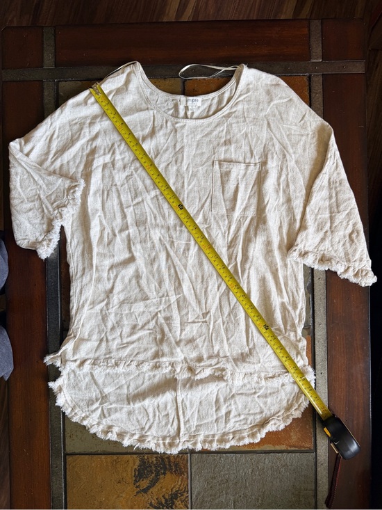 Tops - Umgee fringe hem linen blend 3/4 sleeve oatmeal small cottage core blouse